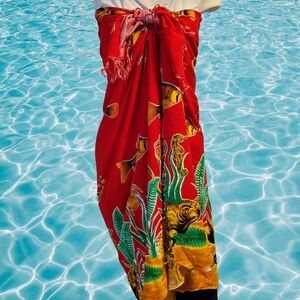 Vibrant Red Fish Print‎ Sarong